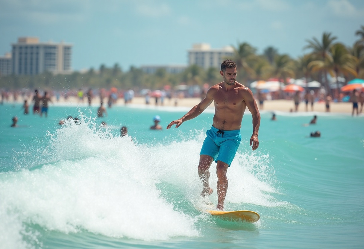 Skimboarding lesson in action